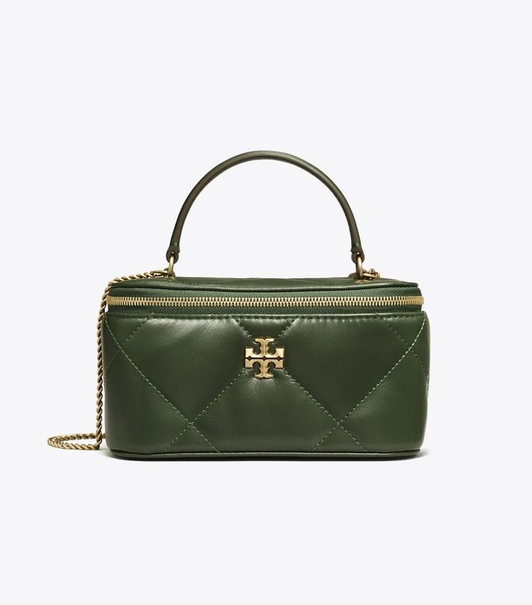 Tory Burch designer mini bags Kira Diamond Quilt Vanity Case in Fir Tree angle