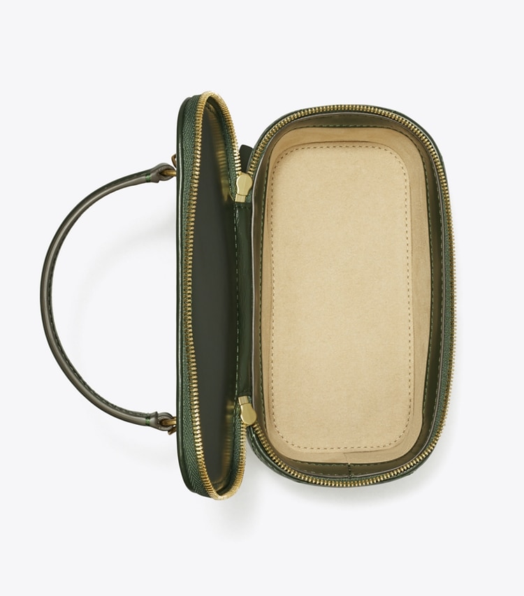 Tory Burch designer mini bags Kira Diamond Quilt Vanity Case in Fir Tree overhead