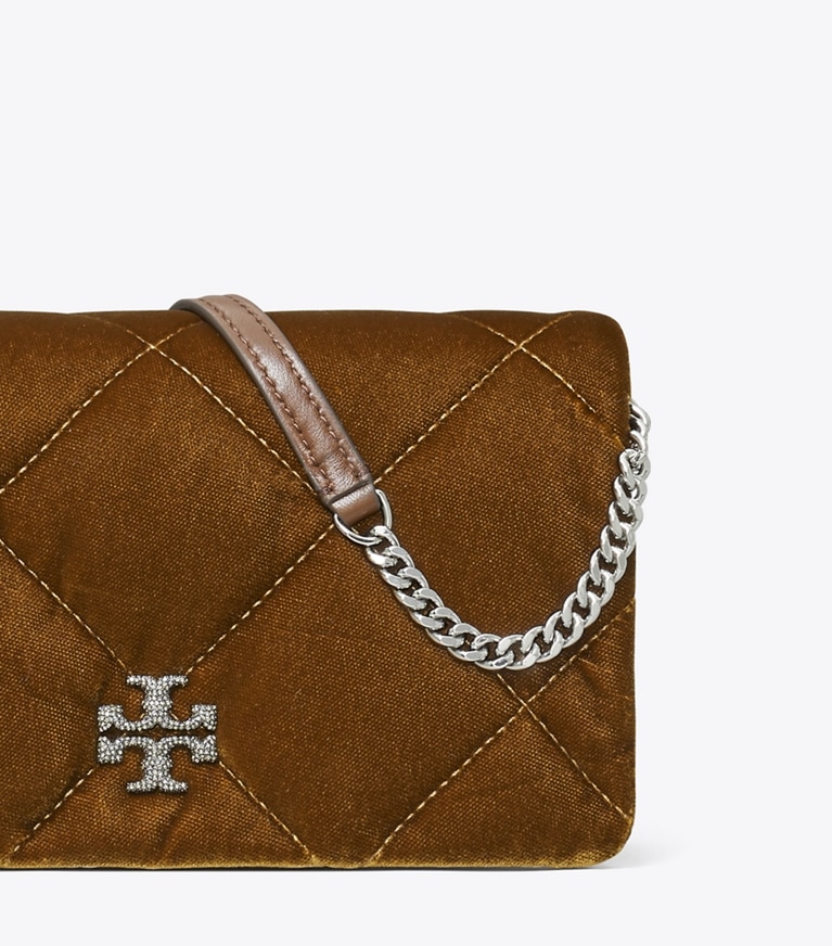 Tory Burch designer mini bags Kira Diamond Quilt Velvet Crossbody in Warm Honey angle