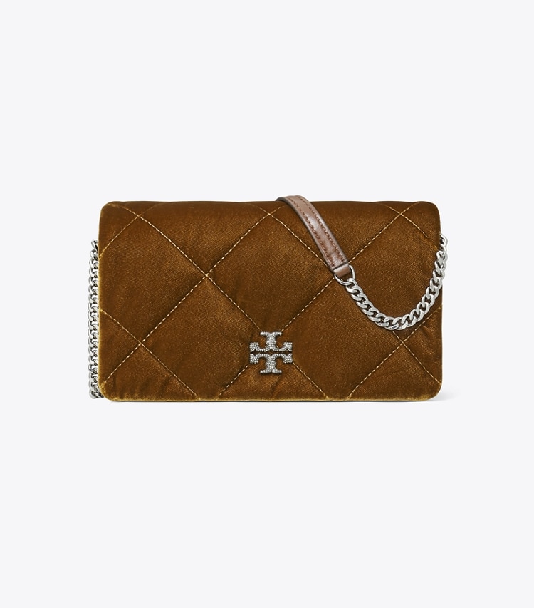 Tory Burch designer mini bags Kira Diamond Quilt Velvet Crossbody in Warm Honey front