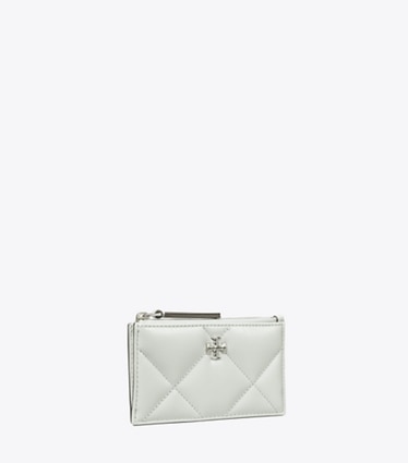 Tory Burch designer card cases Kira Diamond Quilt Zip Card Case in Light Titanium angle