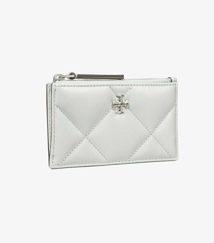 Tory Burch designer card cases Kira Diamond Quilt Zip Card Case in Light Titanium angle