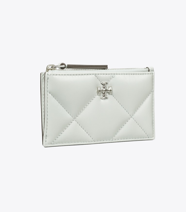 Tory Burch designer card cases Kira Diamond Quilt Zip Card Case in Light Titanium angle