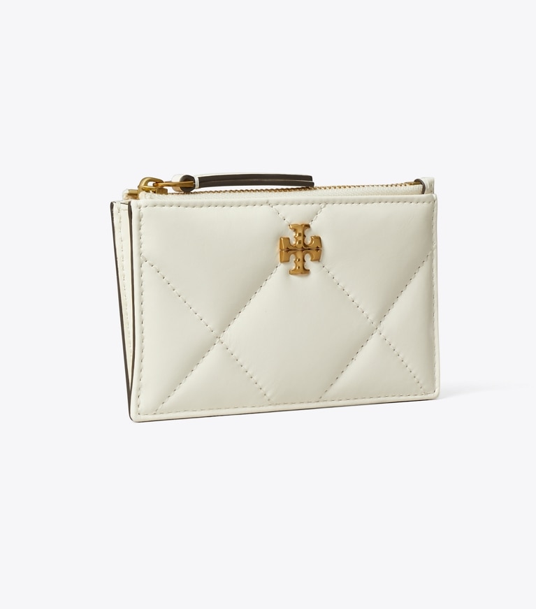 Tory Burch designer card cases Kira Diamond Quilt Zip Card Case in Warm White angle
