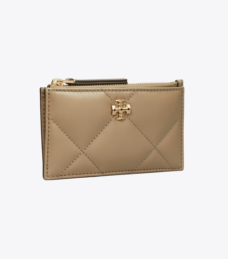 Tory Burch designer card cases Kira Diamond Quilt Zip Card Case in Taupe Oak angle