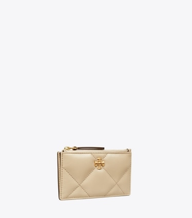 Tory Burch designer card cases Kira Diamond Quilt Zip Card Case in Tortora angle