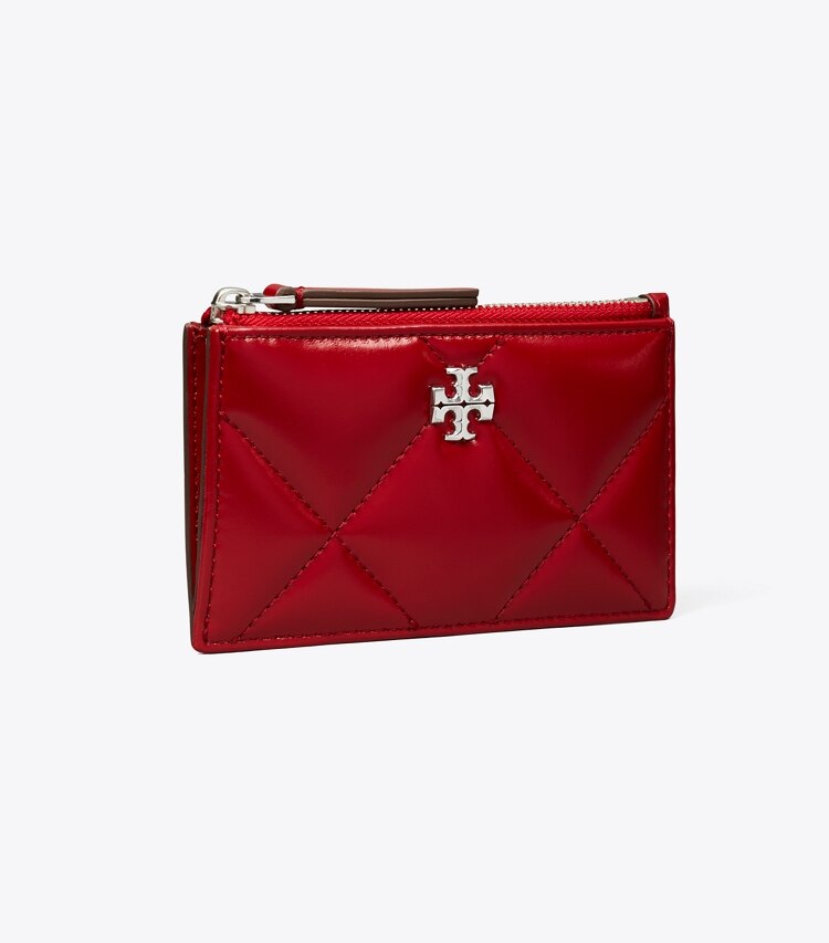 Tory Burch designer card cases Kira Diamond Quilt Zip Card Case in Red angle