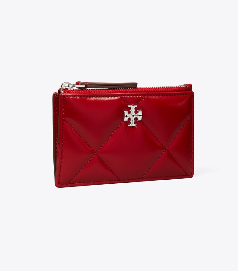 Tory Burch designer card cases Kira Diamond Quilt Zip Card Case in Red angle