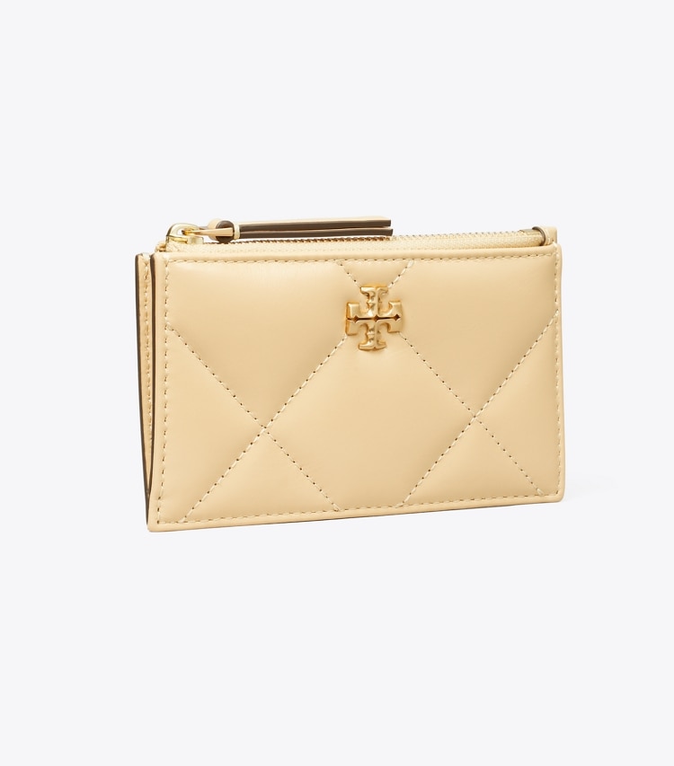 Tory Burch designer card cases Kira Diamond Quilt Zip Card Case in Vanilla Soft Serve angle