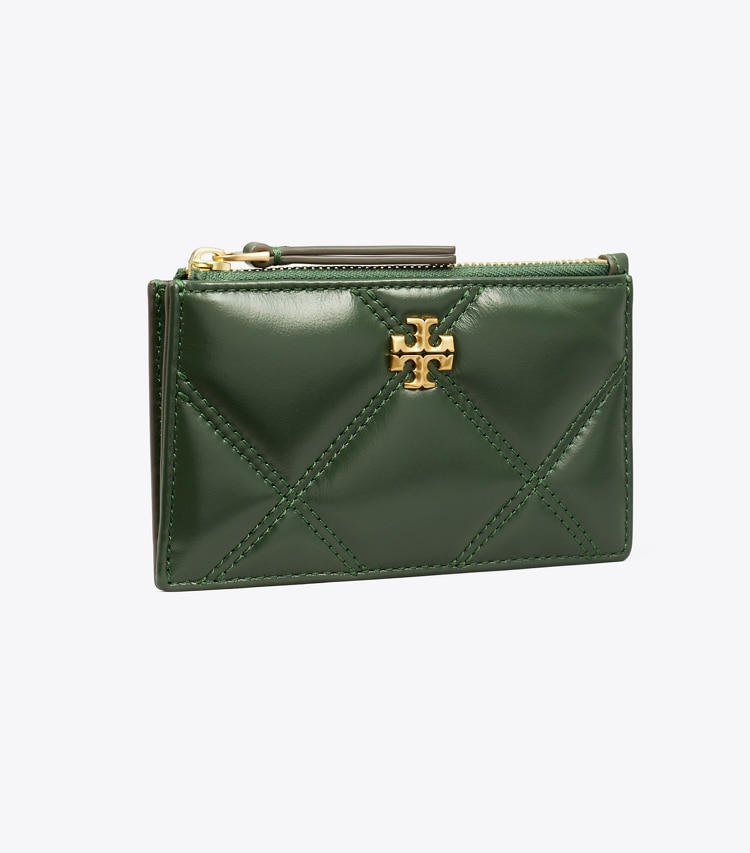 Tory Burch designer card cases Kira Diamond Quilt Zip Card Case in Basil angle