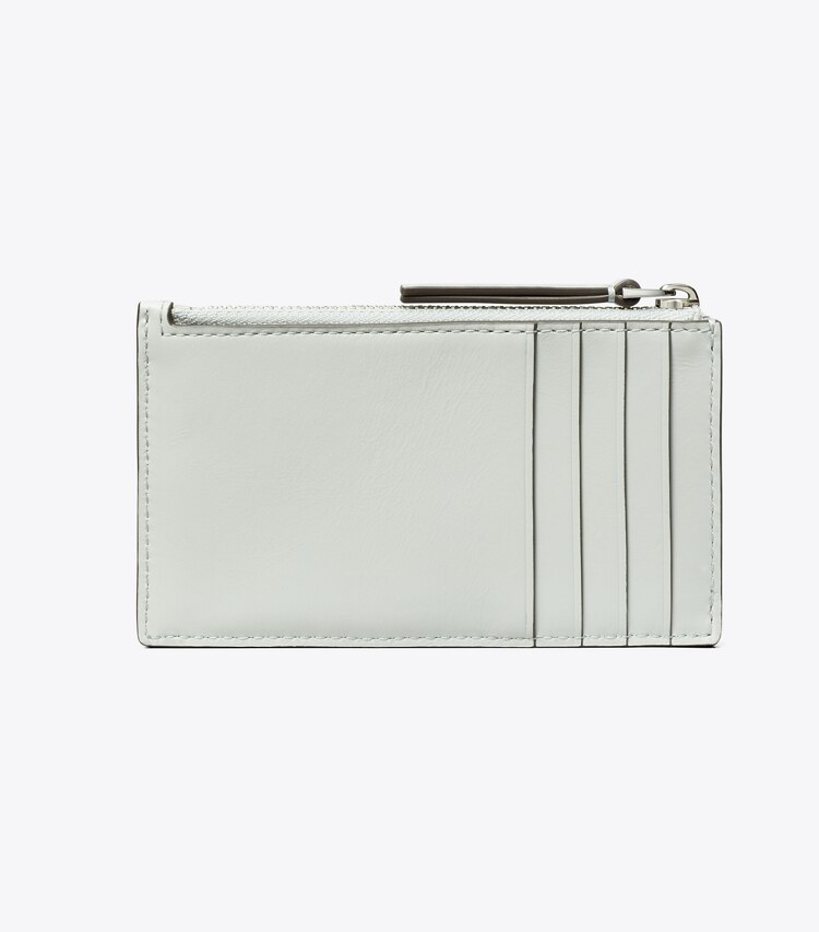 Tory Burch designer card cases Kira Diamond Quilt Zip Card Case in Light Titanium back