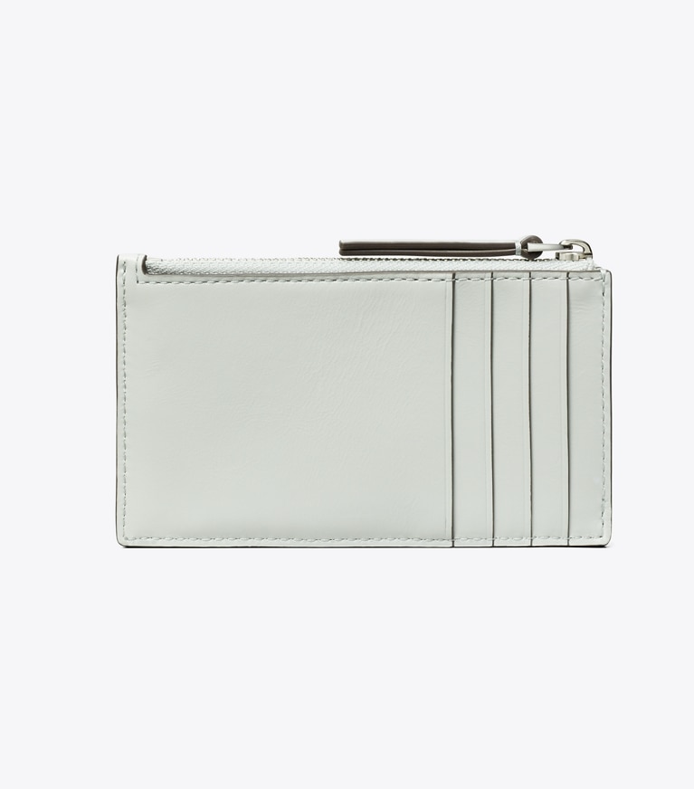 Tory Burch designer card cases Kira Diamond Quilt Zip Card Case in Light Titanium angle