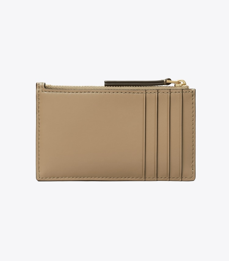Tory Burch designer card cases Kira Diamond Quilt Zip Card Case in Taupe Oak back