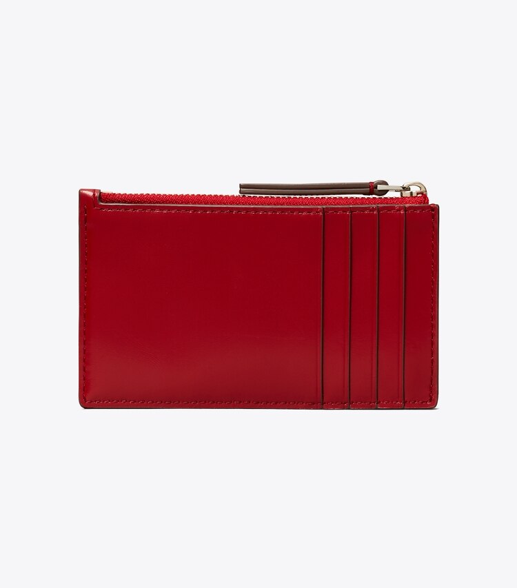 Tory Burch designer card cases Kira Diamond Quilt Zip Card Case in Red back