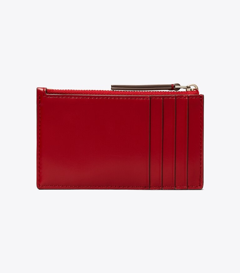 Tory Burch designer card cases Kira Diamond Quilt Zip Card Case in Red back