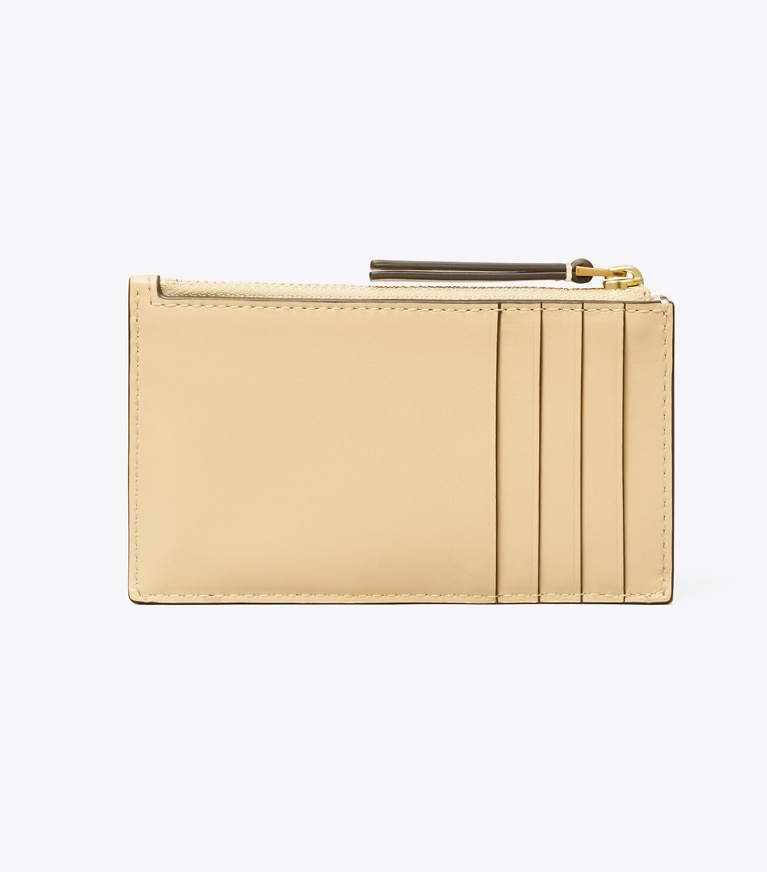 Tory Burch designer card cases Kira Diamond Quilt Zip Card Case in Vanilla Soft Serve angle