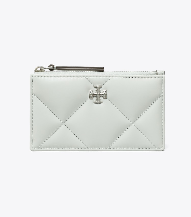 Tory Burch designer card cases Kira Diamond Quilt Zip Card Case in Light Titanium front