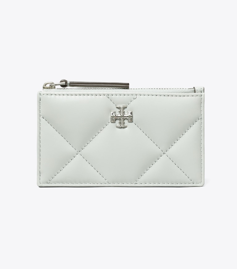 Tory Burch designer card cases Kira Diamond Quilt Zip Card Case in Light Titanium angle