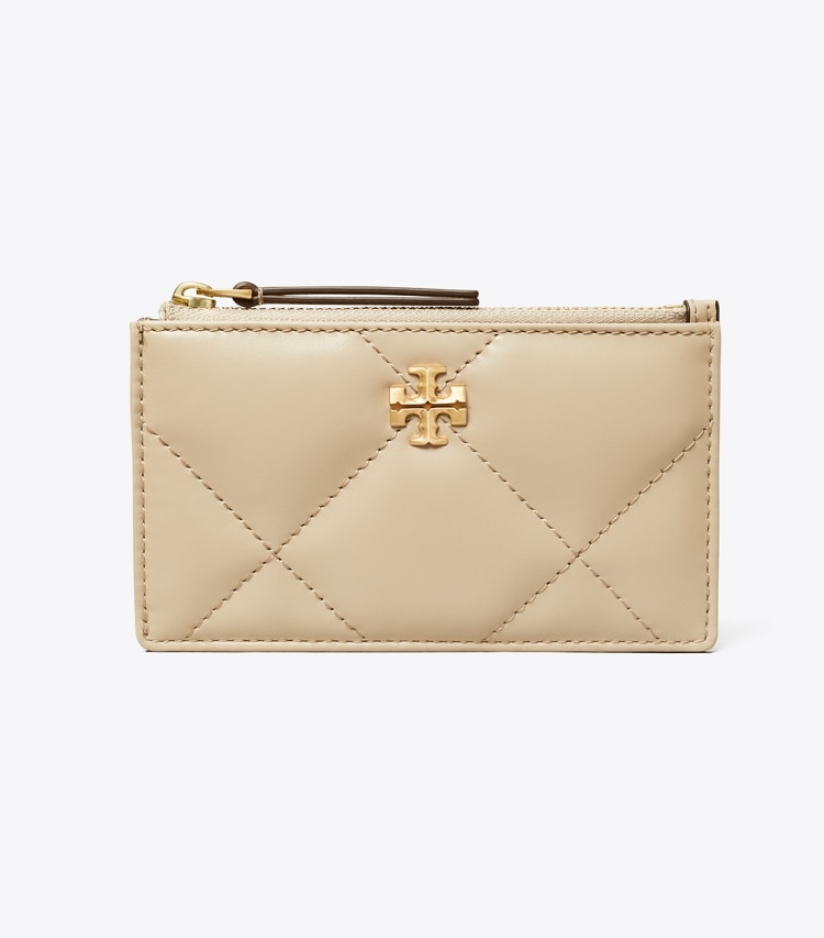 Tory Burch designer card cases Kira Diamond Quilt Zip Card Case in Tortora front