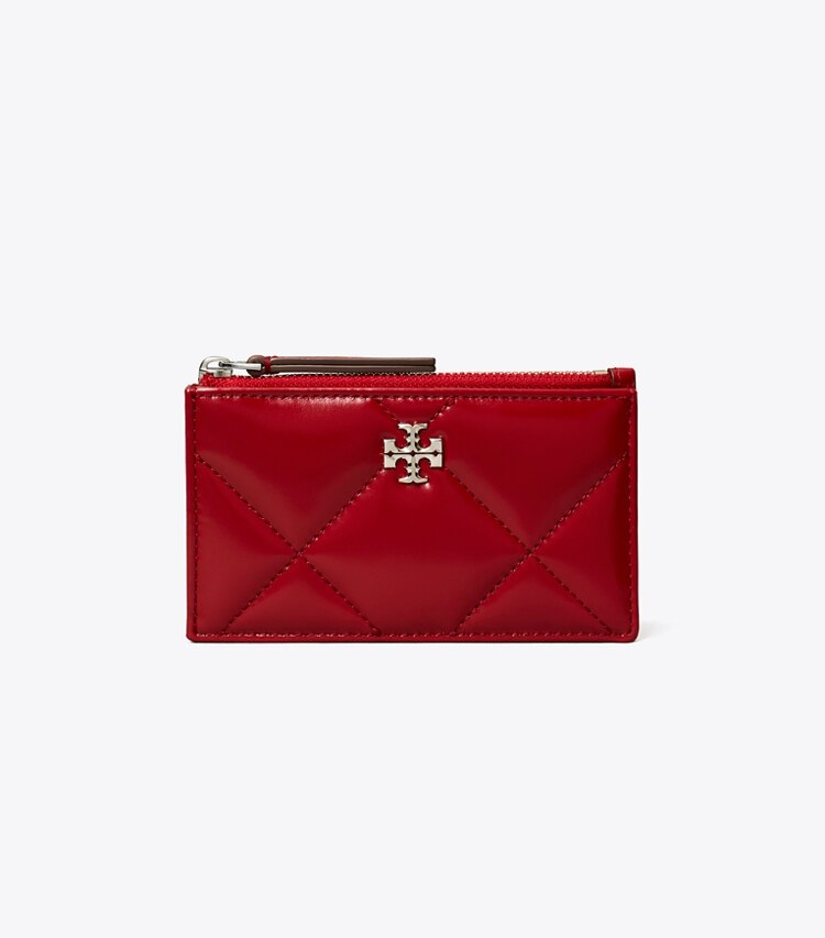 Tory Burch designer card cases Kira Diamond Quilt Zip Card Case in Red front