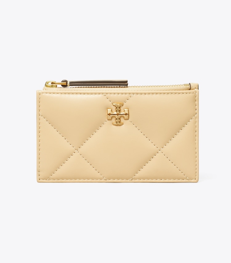 Tory Burch designer card cases Kira Diamond Quilt Zip Card Case in Vanilla Soft Serve front