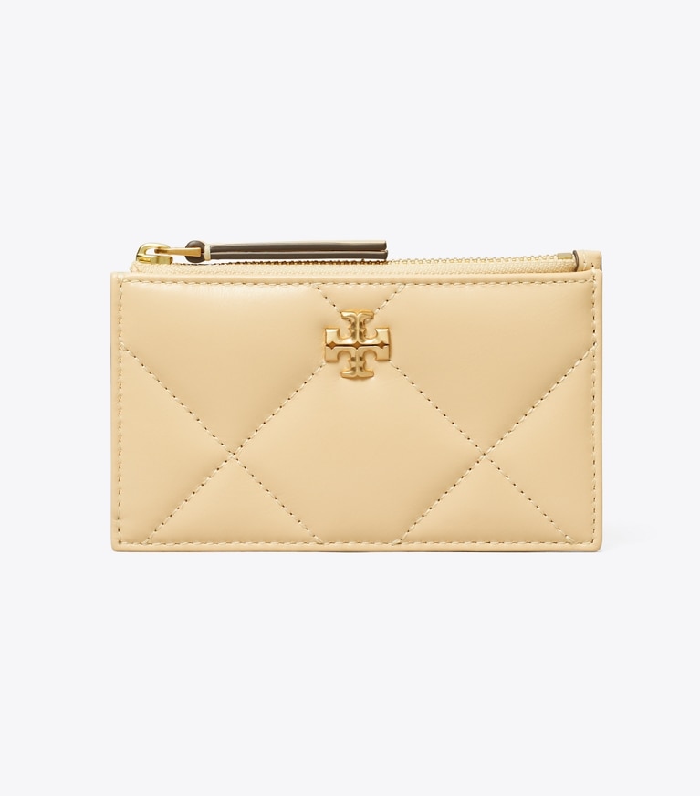 Tory Burch designer card cases Kira Diamond Quilt Zip Card Case in Vanilla Soft Serve angle