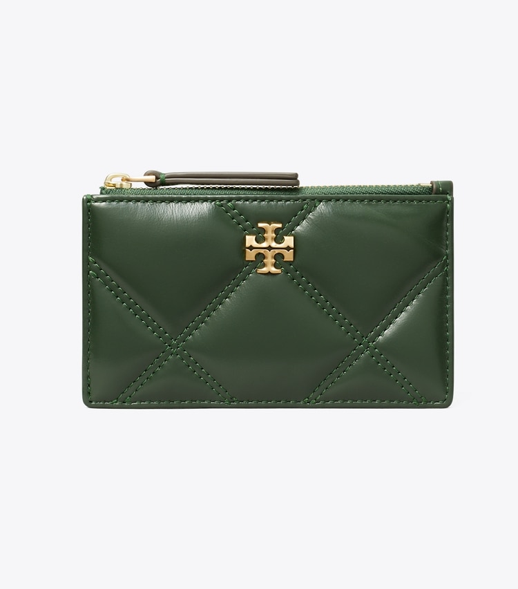 Tory Burch designer card cases Kira Diamond Quilt Zip Card Case in Basil front