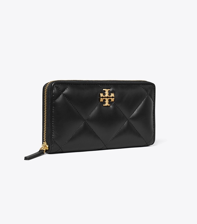 Tory Burch designer wallets Kira Diamond Quilt Zip Continental Wallet in Black angle