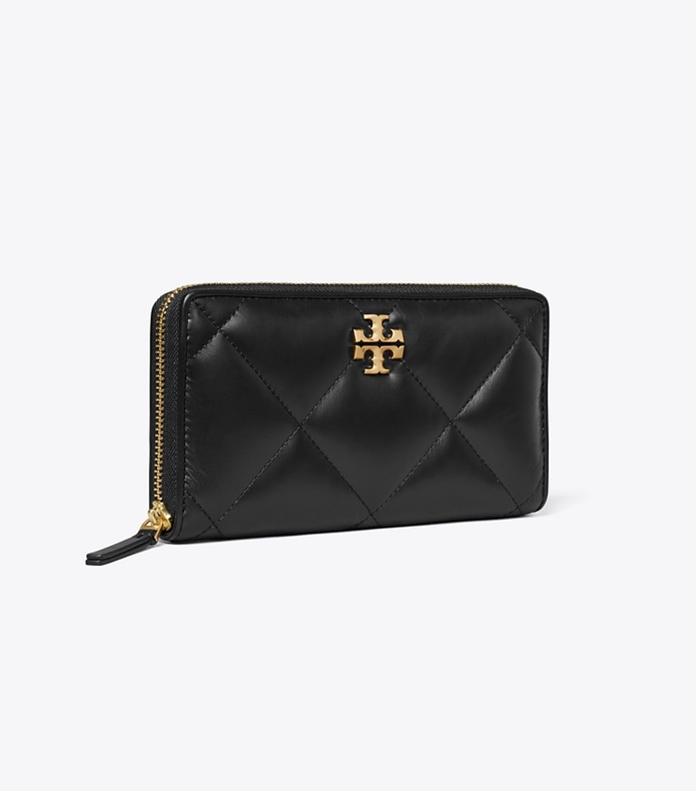 Tory Burch designer wallets Kira Diamond Quilt Zip Continental Wallet in Black angle