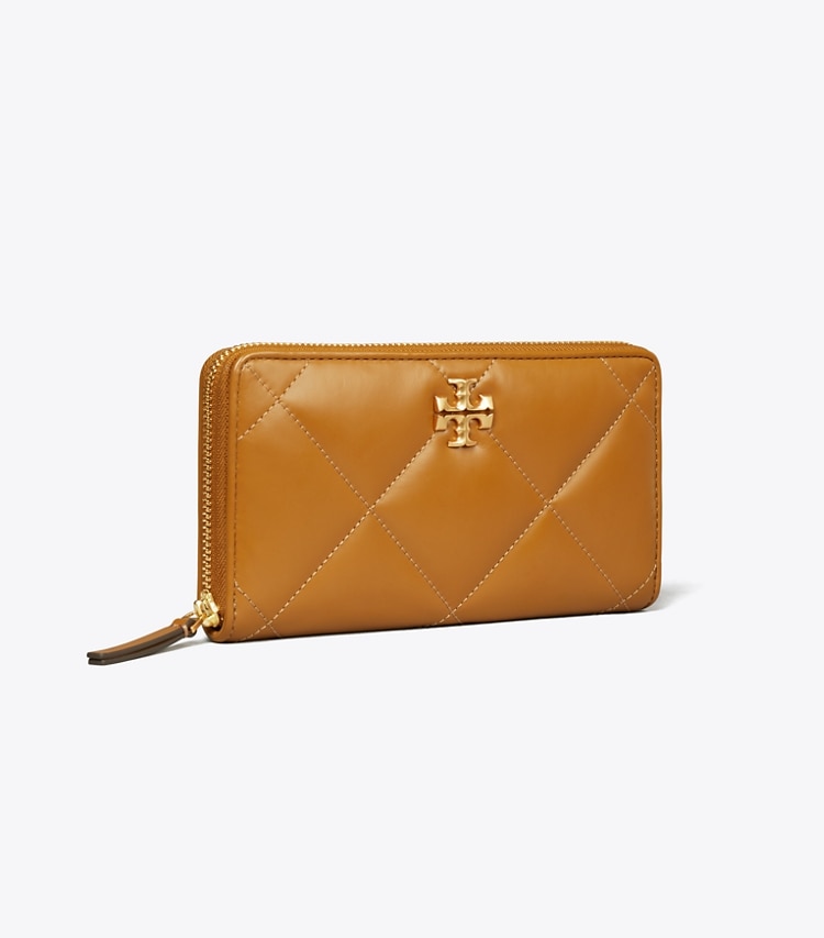 Tory Burch designer wallets Kira Diamond Quilt Zip Continental Wallet in Tan angle