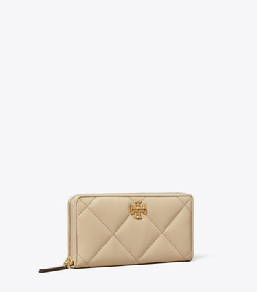 Tory Burch designer wallets Kira Diamond Quilt Zip Continental Wallet in Tortora angle