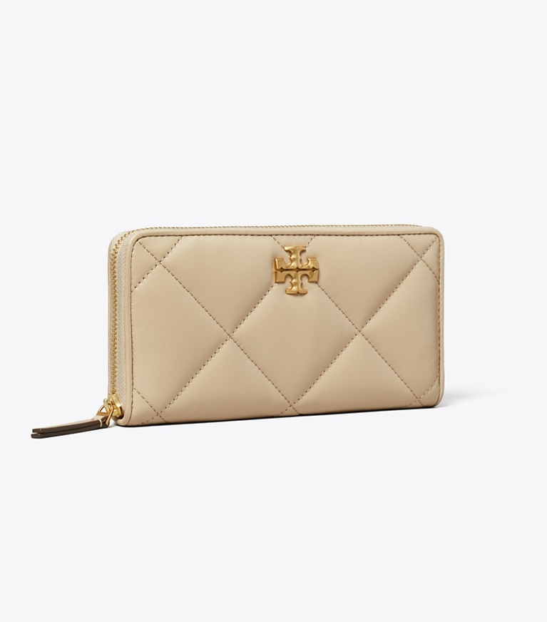 Tory Burch designer wallets Kira Diamond Quilt Zip Continental Wallet in Tortora angle