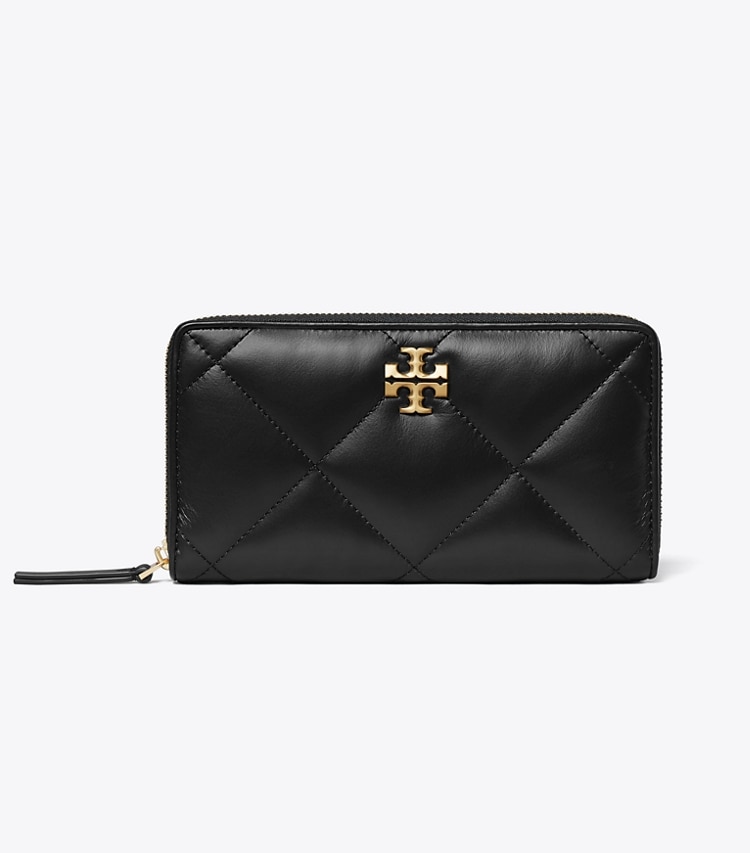 Tory Burch designer wallets Kira Diamond Quilt Zip Continental Wallet in Black front
