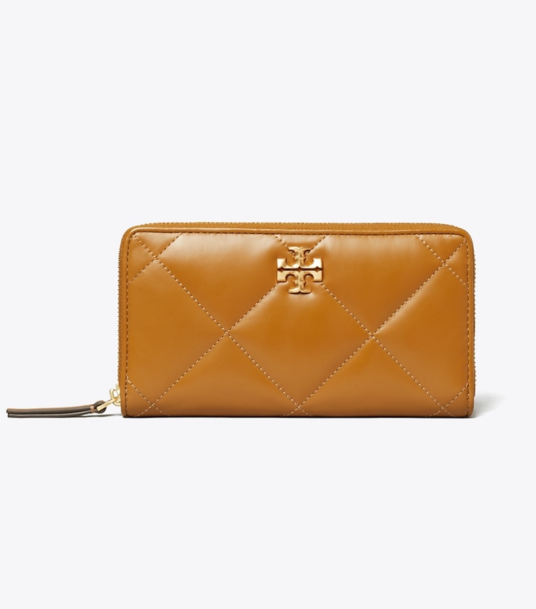 Tory Burch designer wallets Kira Diamond Quilt Zip Continental Wallet in Tan front