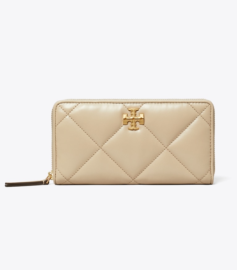 Tory Burch designer wallets Kira Diamond Quilt Zip Continental Wallet in Tortora angle