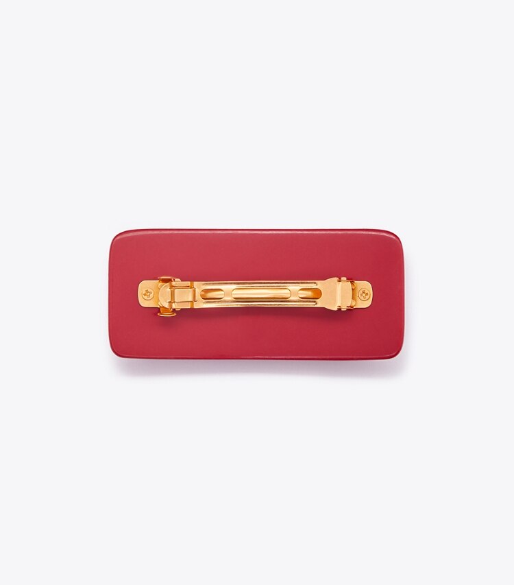 Tory Burch designer hair pins Kira Domino Barrette in Rolled Brass/Red Multi back