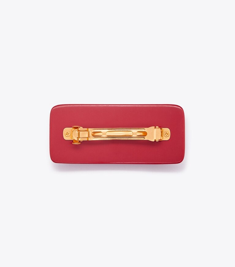 Tory Burch designer hair pins Kira Domino Barrette in Rolled Brass/Red Multi front