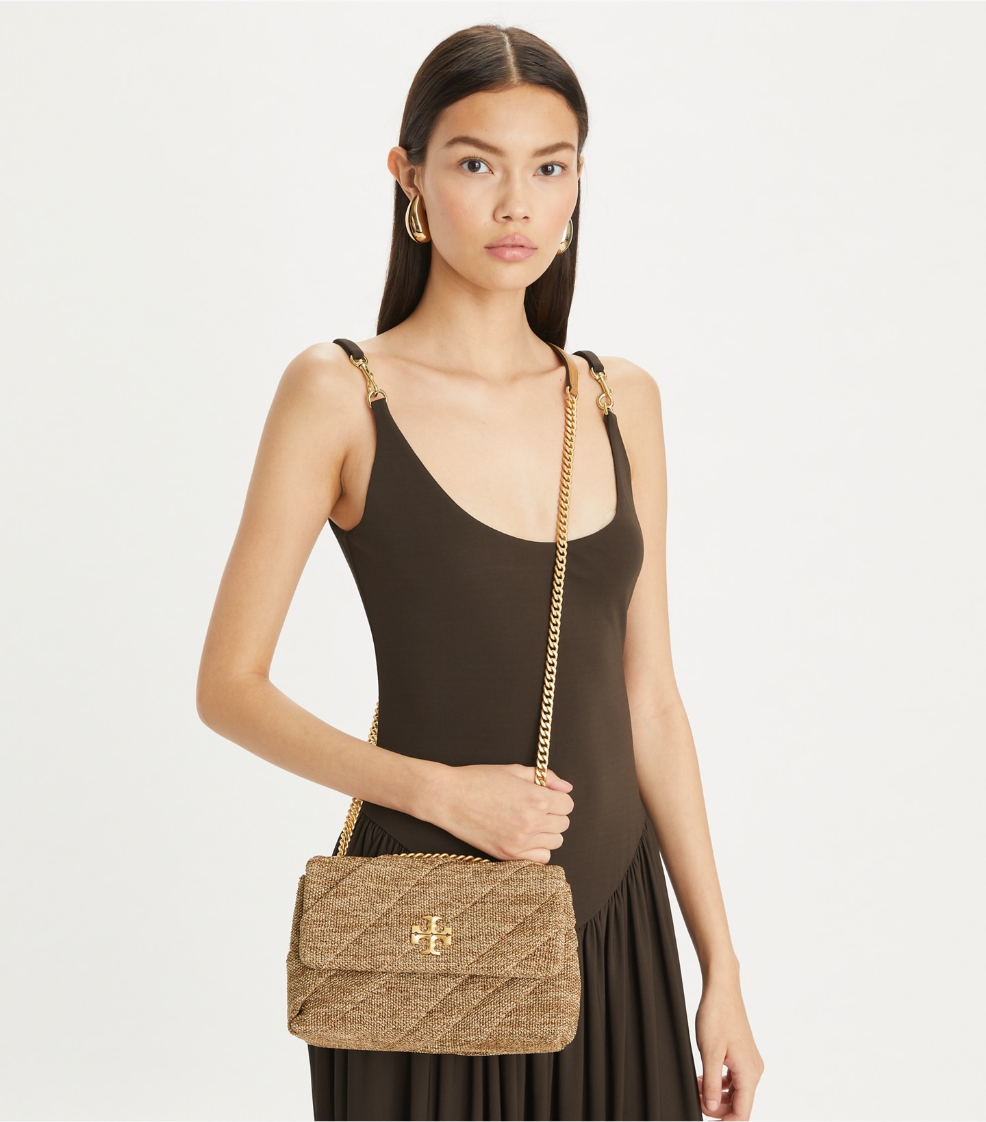 Kira Draped Raffia Small Convertible Shoulder Bag