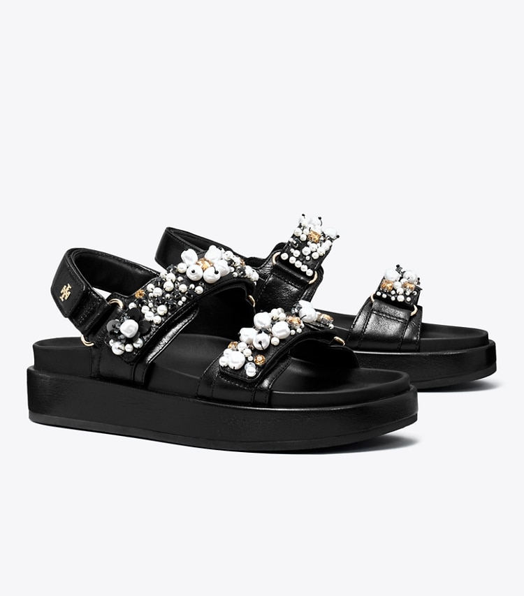 Tory Burch designer sandals Kira Embellished Sport Sandal in PERFECT BLACK angle