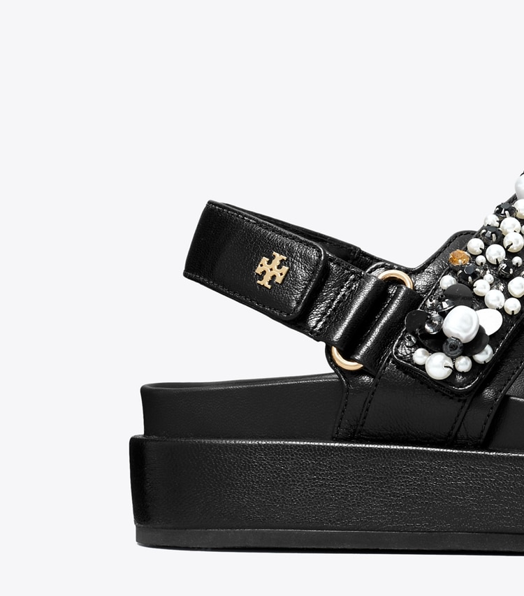 Tory Burch designer sandals Kira Embellished Sport Sandal in PERFECT BLACK detail