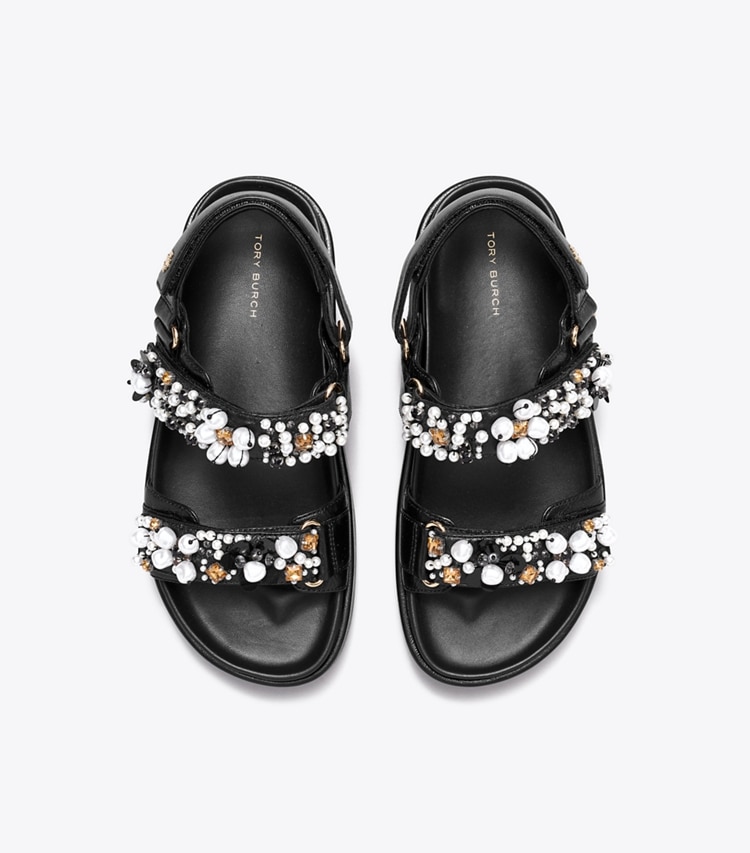 Tory Burch designer sandals Kira Embellished Sport Sandal in PERFECT BLACK overhead