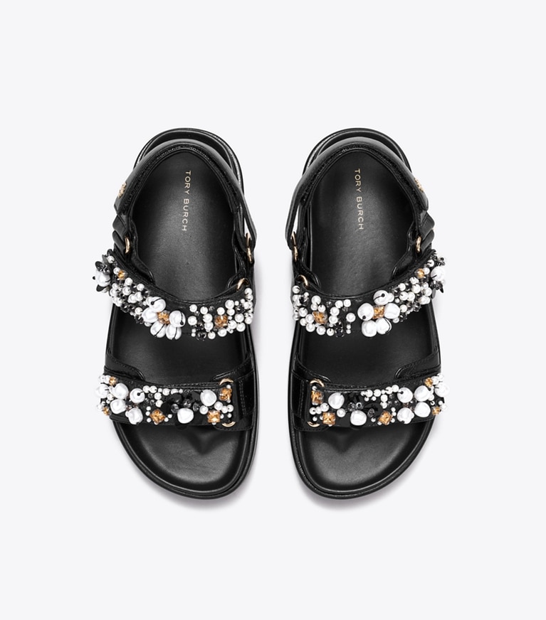 Tory Burch designer sandals Kira Embellished Sport Sandal in PERFECT BLACK angle