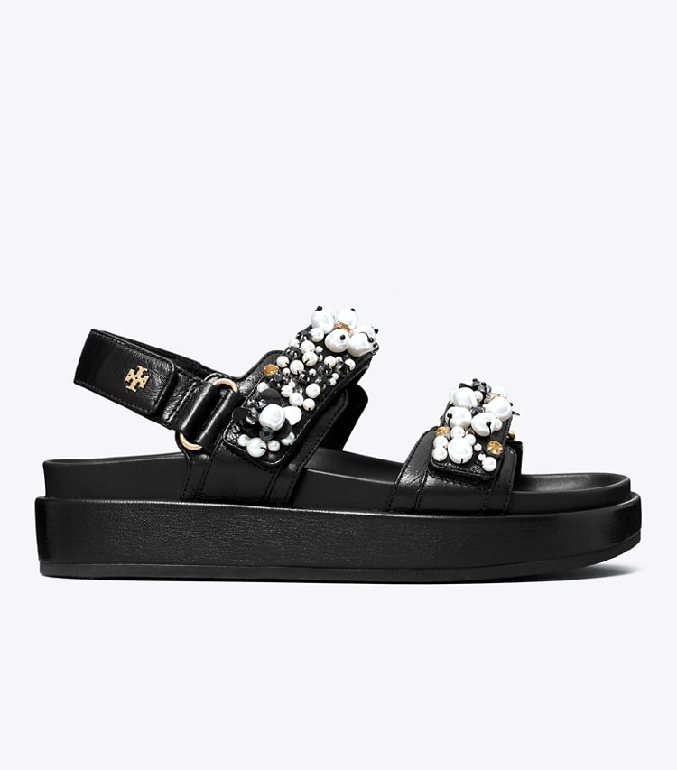 Tory Burch designer sandals Kira Embellished Sport Sandal in PERFECT BLACK side