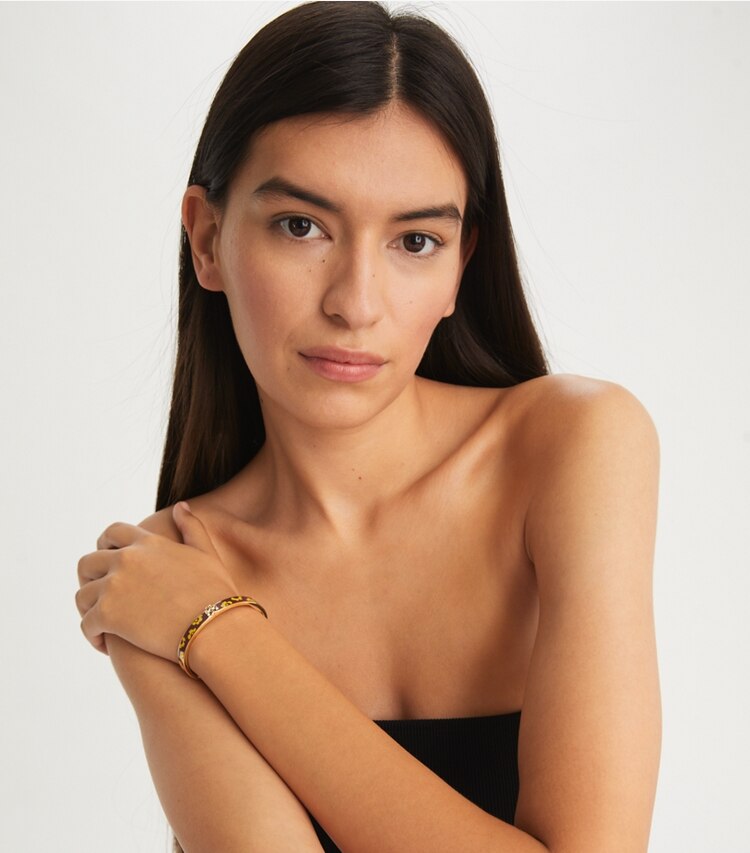 Tory Burch designer bracelets Kira Enamel 7mm Bracelet in Tory Gold / Burgundy Multi accessory on model