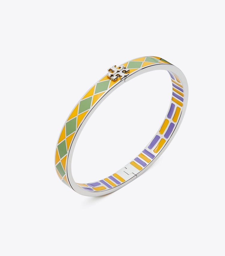 Tory Burch designer bracelets Kira Enamel 7mm Bracelet in Tory Silver / Freesia Yellow / FOLIAGE detail