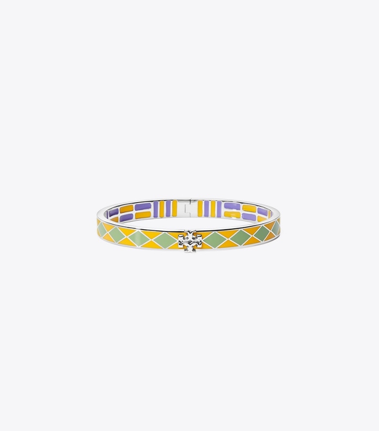 Tory Burch designer bracelets Kira Enamel 7mm Bracelet in Tory Silver / Freesia Yellow / FOLIAGE front