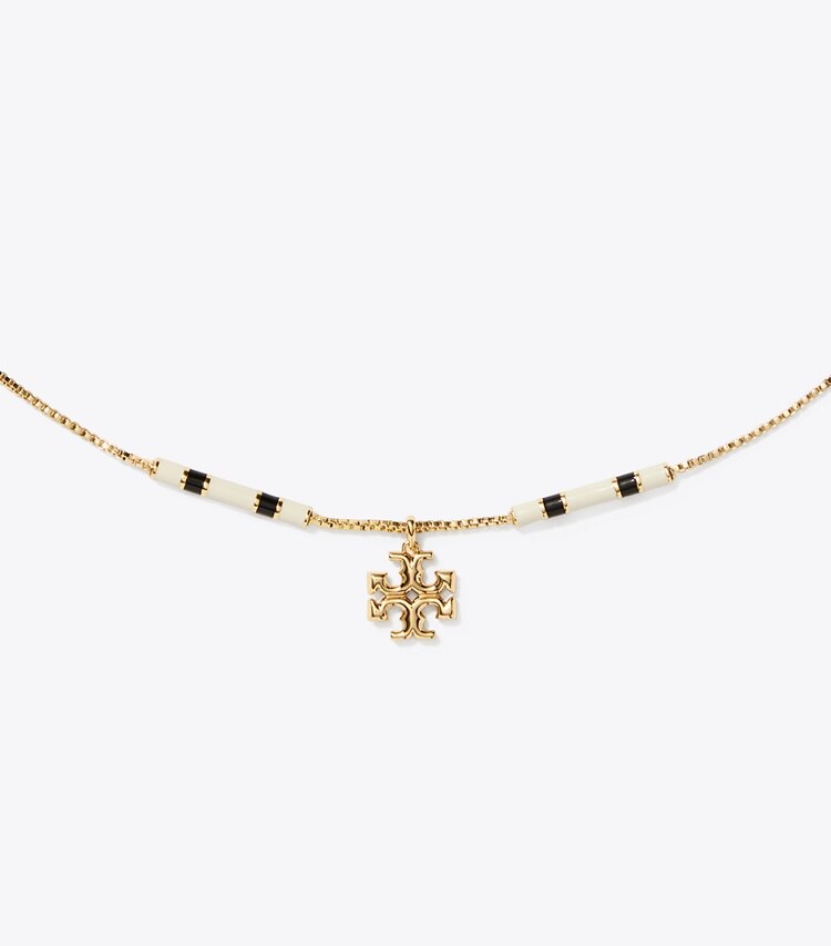Tory Burch designer necklaces Kira Enamel Bar Pendant Necklace in Tory Gold / Black / New Ivory detail