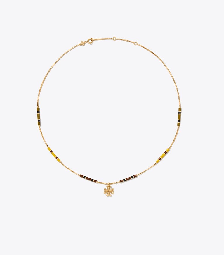 Tory Burch designer necklaces Kira Enamel Bar Pendant Necklace in Tory Gold / Multi front