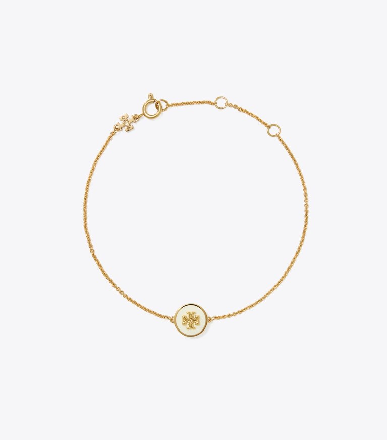 Tory Burch designer bracelets Kira Enamel Chain Bracelet in Tory Gold / New Ivory front