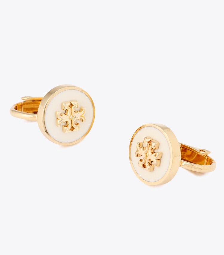 Tory Burch designer イヤリング＆ピアス キラ エナメル サークルスタッズ クリップオンイヤリング in Tory Gold / New Ivory ディテール